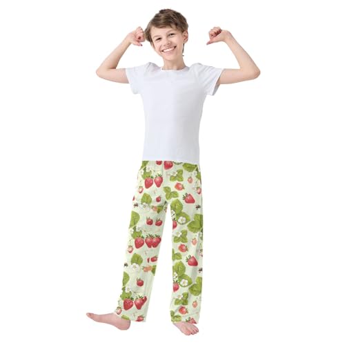 ZZXXB Strawberry Bee Boys Long Pants Soft Trousers Elastic Waist Kids Lounge Bottoms with Pockets S-XL2