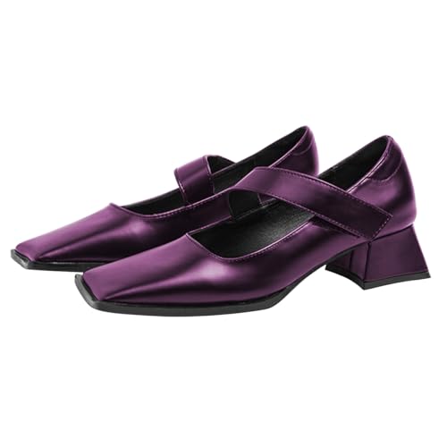 FOWT Women Square Toe Strappy Pumps Chunky Block Low Heel Mary Janes Formal Office Business Shoes Size 4-16 US3