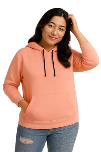 Image of Women's Black Fleece Hoodie Oversized Fit Soft Warm Winter Hooded Sweatshirt with Kangaroo Pocket