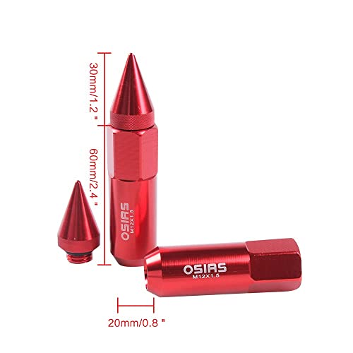 Image of M12X1.5 Spiked Nuts for Rims Aluminum Extended Tuner Lug Nuts 20PCS 60MM (Red)