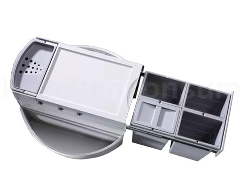 Hailo Abfallsammler Rondo 3647141 | Eckabfallsammler 4fach für 90x90 Eckunterschrank | 4x 8 Liter Inneneimer Kunststoff | komplett drehbar | Hellgrau