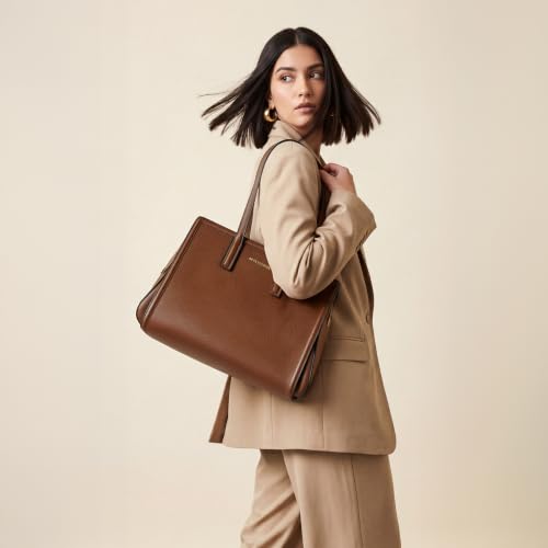 Image of Accessorize London Women's Brown Triple Compartment Lexi Shoulder Bag office use I tote bag for woman I Tote handbags for women I Tote stylish I shoulder bag