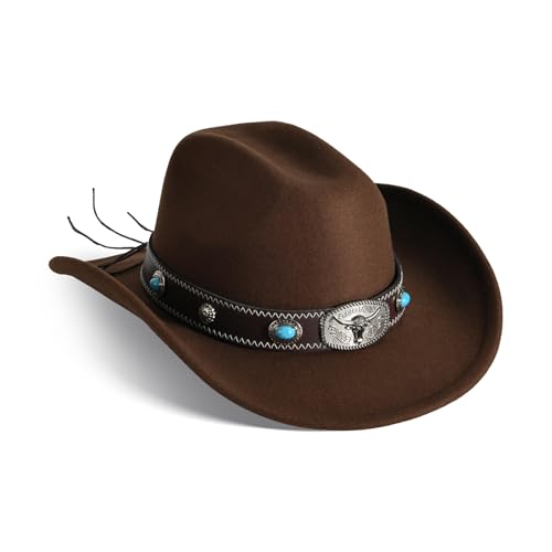 Image of Wide Brim Cowgirl Hat Men Large Wide Brim Cowboy Hats for Women with Buckle Belt Classic Cowboy Outfits