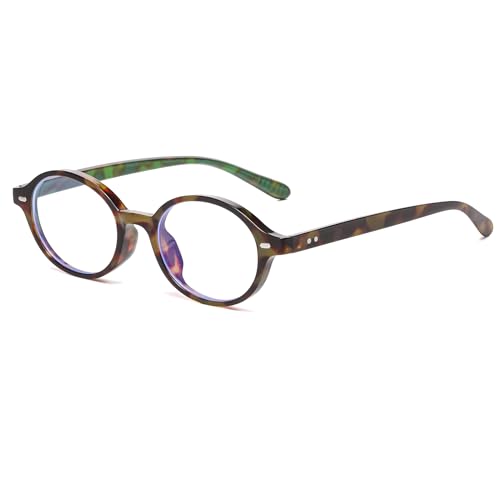 Long Keeper Gafas Luz Azul Ovaladas para Mujer Hombre Gafas de Bloqueo de Luz Azul Pequeño Redondas para Ordenador, TV, Juegos, Gafas Retro Estrechas Anti Fatiga (Leopardo)
