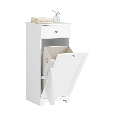 SoBuy BZR21-W, Bathroom Laundry Basket Laundry Cabinet Bathroom Storage Cabinet with Drawer, 40x38x90cm, White Cover