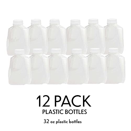 (12Pk) Mini Milk Jugs Plastic With Lid Quart Size Jugs Empty Milk Jugs, Use For Milk, Brews, Juice, Teas, Easy Grip Easy Pour Pitcher Elderly, Special Needs & Small Hands, Food Safe, Hdpe Squat 32 Oz by Upper Midland Products - Image 5