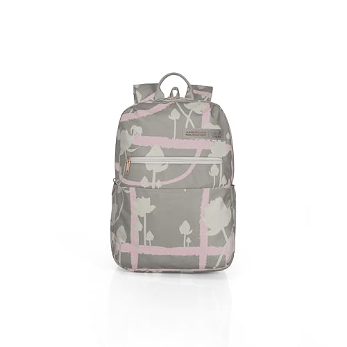 Image of American Tourister x Love Child by Masaba Printed Polyester Backpack for Women /Stylish Lightweight College & Travel Backpack /Spacious Compartments /Padded Shoulder Straps /Trendy Casual Bag- Grey