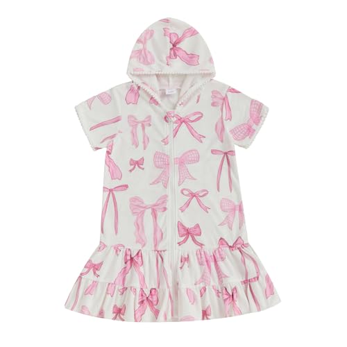 Little Girls Beach Dress Zipper Closure Bikini Cover Up Hooded Bow Plaid Swimwear Bathing Suit