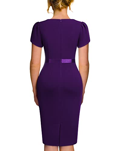 AISIZE Women's Elegant Puff Sleeves Keyhole Neck Cocktail Party Pencil Dress2