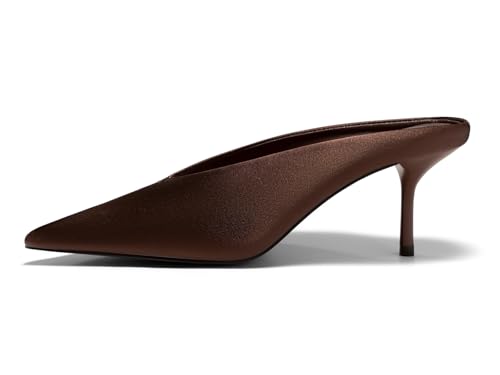 Coutgo Womens High Heels Mules Closed Pointed Toe Slide Sandals Slip On Summer Dress Shoes, Chocolate, Size 10