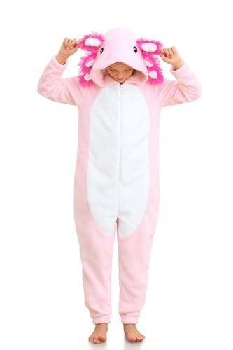 IIMMER Halloween Toddler Unisex Child Pink Axolotl Jumpsuit Cute Animal Hoodie Onesie 4 Years