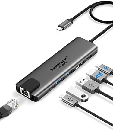 USB C Hub, Lemorele 7-in-1 USB C Hub with Ethernet, USB C Multiport Adapter with 4K@60Hz, Gigabit Ethernet, 2 USB 3.0, USB C Data Port,100W PD Charging for MacBook Pro/Air M1, Switch, Chromecast, PS4