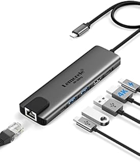 USB C Hub, Lemorele 7-in-1 USB C Hub with Ethernet, USB C Multiport Adapter with 4K@60Hz, Gigabit Ethernet, 2 USB 3.0, USB C Data Port,100W PD Charging for MacBook Pro/Air M1, Switch, Chromecast, PS4