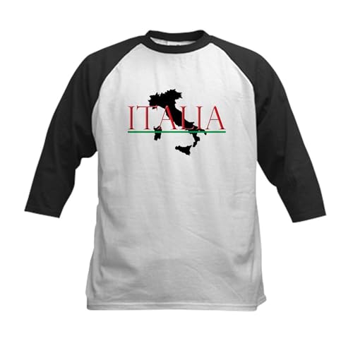 CafePress Italia: Italian Boot Kids Baseball Jersey Kids Cotton Baseball Jersey, 3/4 Raglan Sleeve Shirt Black/White