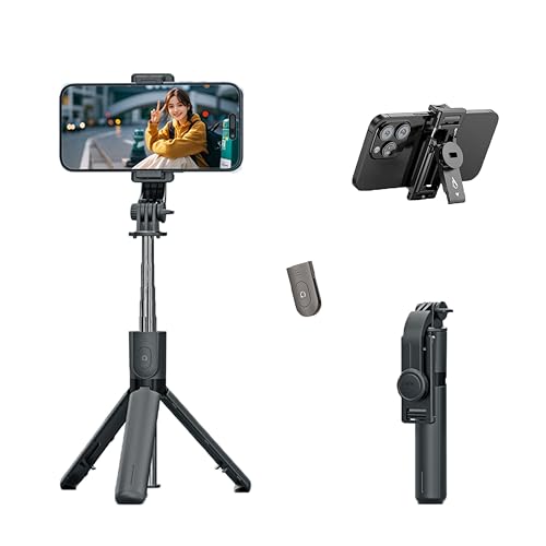 Stdlyxun Trípode para Smartphone - Trípode para iPhone 360° giratorio con mando a distancia inalámbrico, longitud máxima de extensión 67 cm para teléfonos móviles de 6,5-9,5 cm, rojo