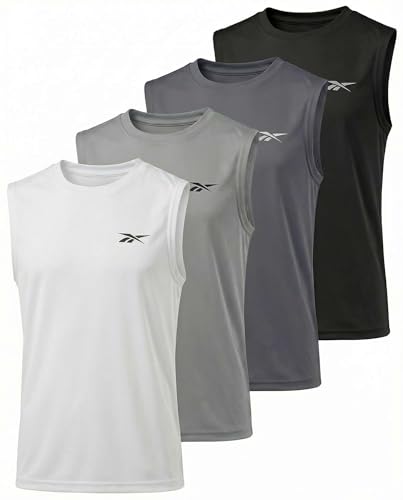 Reebok 4 Pack: Boys' Dry Fit Active Tank Tops Athletic Sleeveless Muscle Gym Workout Shirts for Kids Teens Youth Size 6 to 18- Set 4, L, (12-14)