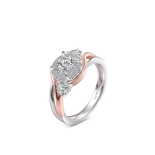 Dsnyu Moissanite Eternity Ring, Womens Wedding Rings 9K White Gold and Rose Gold Bicolor Gold with Round Moissanite 3ct Band Fashion Trendy Size 8