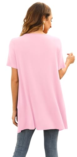Image of Veryoung Floral Short Sleeve Cardigans for Women Casual Drape Open Front Lightweight Summer Cardigan with Pocket High Low Hem