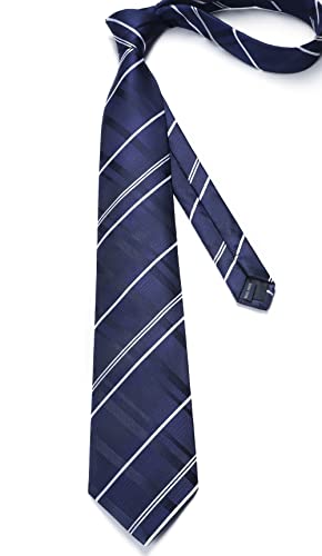 Image of Enlision Mens Ties Stripe Tie and Pocket Square Set Classic Formal Woven Neckties Handkerchief Cufflinks Wedding