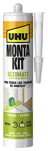 Pegamento UHU Monta Kit Adhesivo de Montaje Extrafuerte, Pegamento Fuerte Para Todo Sin Disolventes y Blanco, 440g