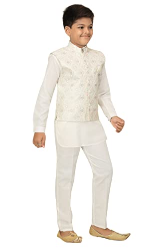 Image of AHHAAAA Kids Ethnic Chikan Work Waistcoat Kurta and Pajama Set For Boys