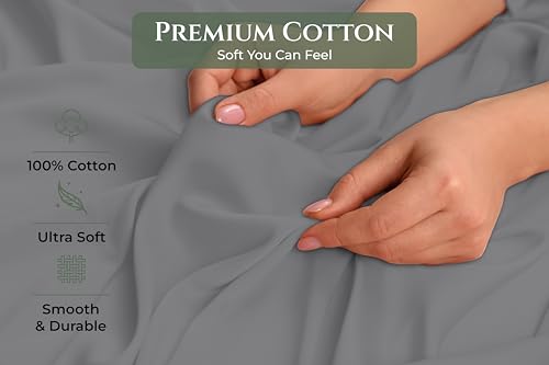Image of Royale Linens 100% Cotton Pillow Cases Standard Size Set of 2 - Percale Pillowcase - Grey Pillow Cases Super Soft Cooling & Breathable Hotel Cotton Pillowcases, Fits Standard Pillows (20 inchx26 inch, Grey)