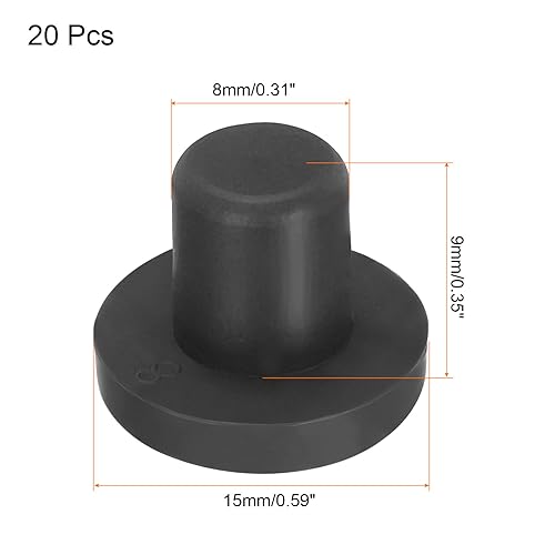 Image of UXCELL High Temp Silicone T-Shaped Solid Rubber Stopper Hole Plugs for Powder Coating & Plating - Waterproof & Sealing - Black, Pack of 20 (OD 15mm)