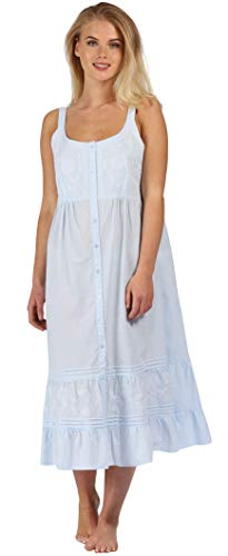 The 1 for U Ruby 100% Cotton Victorian Sleeveless Nightgown 7 Sizes (Small, Blue)