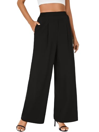 Rooscier Women's Wide Leg Pants Loose Fit High Elastic Waisted Pleated Front Casual Long Trousers with Pockets4
