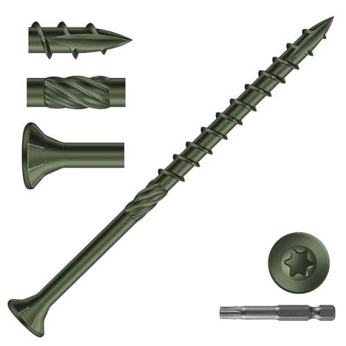 Image of #10 x 3 Inch Deck Screws (59Pcs) 1lb. Carbon Steel, Green, Flat Head, Rust Resistant epoxy Coated, with T25 Star Bit