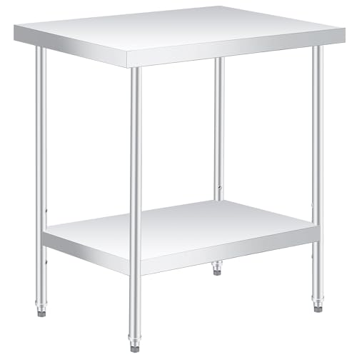 Image of Stainless Steel Table, 30 inch x 24 inch Heavy Duty Worktable with Adjustable Undershelf, 2 Tier Metal Prep Table for Commercial Kitchen, Restaurant, Garages