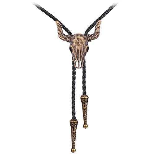 Image of GelConnie Bolo Ties for Men Women Western Cowboy Tie Mens Western Necklace Leather Necktie Gold Bolero Tie Cowboy Necklace