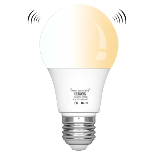 LUXON 5W A19 Radar Detector Dusk to Dawn 50W Equivalent Smart Led Lamp Lighting Indoor Outdoor Motion Sensor Bulb Auto On/Off E26 Base Soft White 2700K