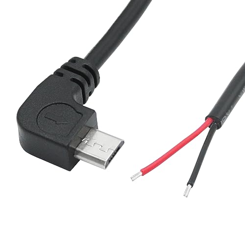 4Pcs Right Angle Micro USB to 2 Pin Bare Wire Open End Cable 11inch, 90 Degree USB Male Plug Pigtail Power Wire 5V/3A, for Equipment Installed or Replacement Repair DIY