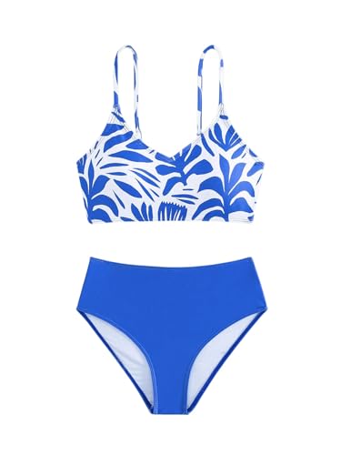 Verdusa Girl's 2 Piece Cute Bikini Set Colorblock Camisole Tops and High Waist Bottoms Swimsuit