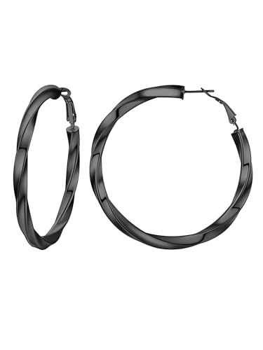 Image of Stainless Steel Chunky Hoop Earrings For Women, Minimalist and Chic, Black /Gold Plated, Round Hoops Earrings Hypoallergenic, Size: 30mm /40mm /60mm /80mm, Come with Box