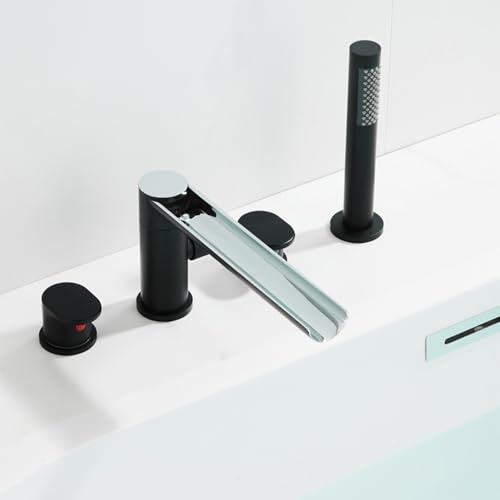 Robinet de baignoire cascade 4 trous blanc avec douchette et bec orientable