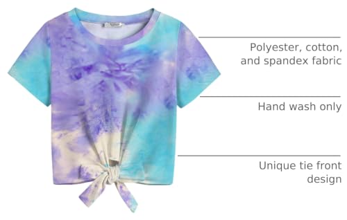 Image of Arshiner Girls Short Sleeve Shirts Tie Knot Front Tops T Shirts for Kids Crewneck Cute Casual Tie Dye Tee Blouse