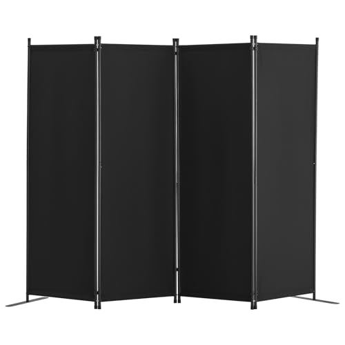 VEVOR Biombo Separador Plegable 4 Paneles con Marco de Acero al Carbono y Tela de poliéster Separador de Ambientes de Privacidad 228x45x172,5 cm para Oficina, Dormitorio, Comedor, Estudio, Negro