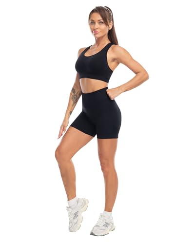 Workout Sets for Women 2 Piece - Seamless Yoga Outfits Shorts and Padded Sports Bra Gym Athletic Clothing Set4