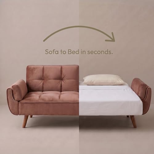Image of Tarantino 3-Seater Convertible Sofa Cum Bed | Modern Tufted Upholstered Folding Sleeper Sofa for Living Room | High-Density Foam Comfort | Space Saving Couch Bed for Home (Blush Pink)