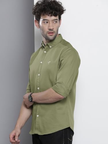 Image of The Indian Garage Co Men Slim Fit Placement Embroidered Full Sleeves Cutaway Collar Casual Shirt