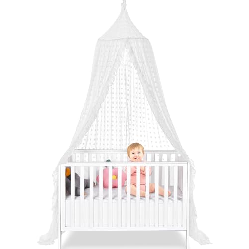 Image of Bed Canopy for Girls - Princess Bed Canopy - Crib Canopy for Boys and Girls Bedroom Decor, Suitable for Use in Cribs Canopy Bed Curtains (White)