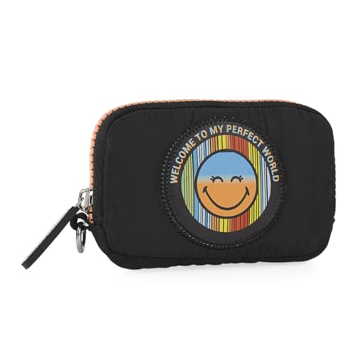 Smiley World - Porte Monnaie Femme - Porte Monnaie Cuir Souple Petit Format - Porte Feuille Feminin - Petit Porte Monnaie Femme Multi Rangements, Noir