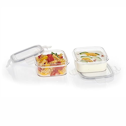 Steelo Sofresh Plastic Kitchen Storage Square Container Set Kitchen Organiser Air Tight Container Set Fridge safe US FDA Approved PET Food Grade Heavy Duty Material BPA Free (Clear, 400 ml, Pack of 2)