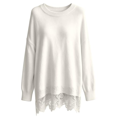 Womens Lace Patchwork Sweater Long Sleeve Boat Neck Pullovers Sweaters - image 4