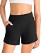 HASMES Girls 5'' Athletic Shorts High Waisted with Pockets for Yoga Running Gymnastics 7-14Y Black