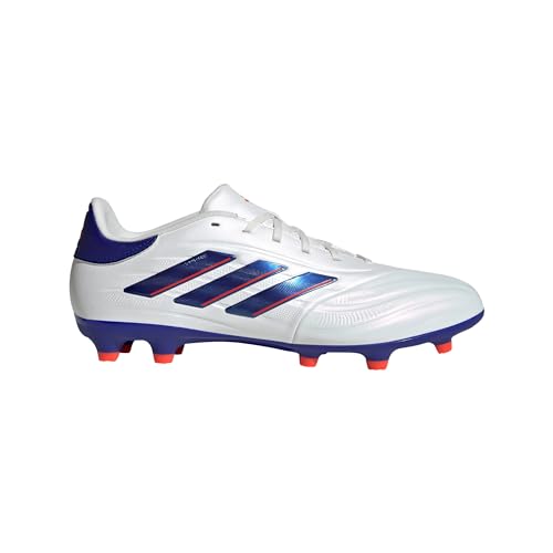 adidas Men's Copa Pure II League Firm Ground Soccer Cleats Sneaker, White/Lucid Blue/Solar Red, 11.5