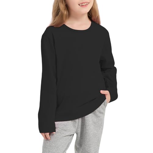 Girls/Toddlers Long Sleeve Shirts Kids Crewneck Soft Cotton Fall Tops Girls Basic Long Sleeve Tee(2-14Years) Black
