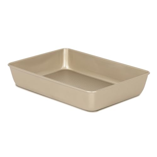 Glad Baking Pan Nonstick - Oblong Metal Dish for Cake and Lasagna - Heavy Duty Carbon Steel Bakeware Small Gold